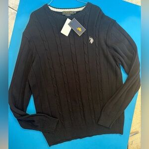 New Cable Knit Polo Ralph Lauren Black CrewNeck Sweater Mens 2XL pullover classy